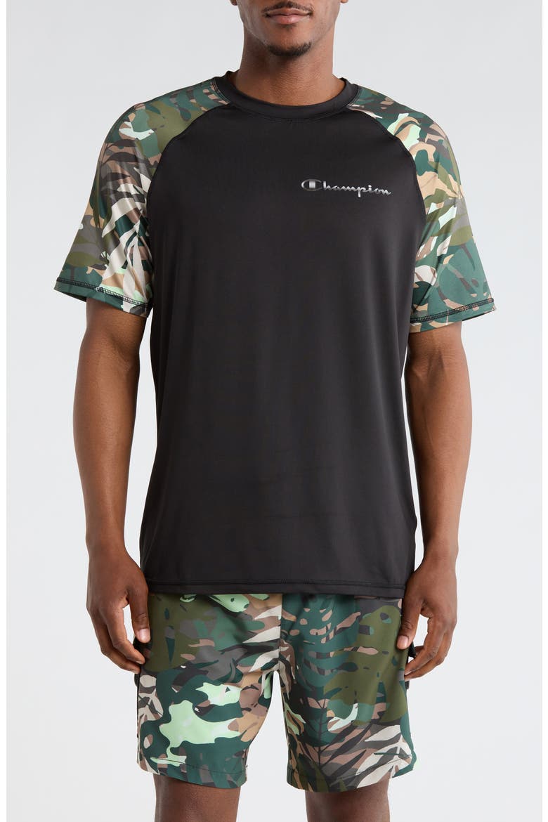 Printed Short Sleeve Rashguard Top, Main, color, BLACK