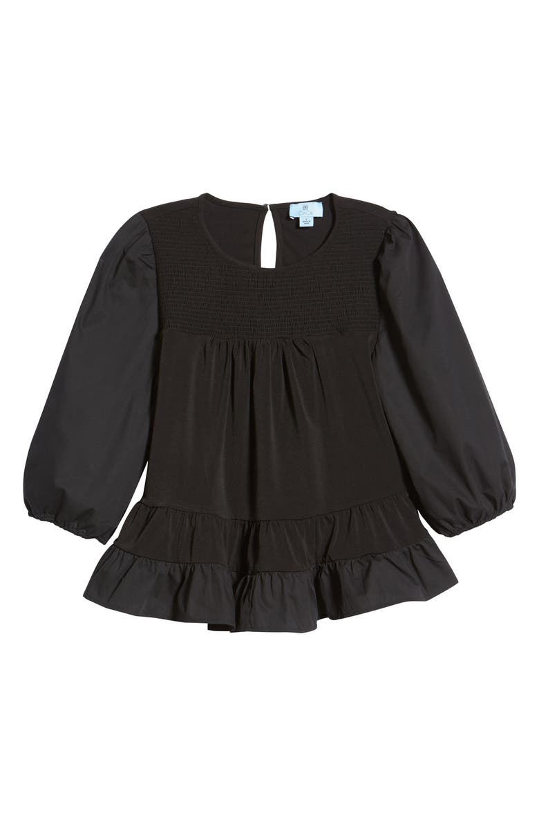 CeCe Mixed Media Ruffle Long Sleeve Top, Alternate, color, 