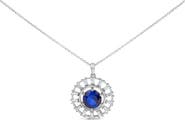 Haus of Brilliance Sterling Silver Lab Grown Sapphire and 3/5 Cttw Baguette Diamond Medallion Pendant Necklace