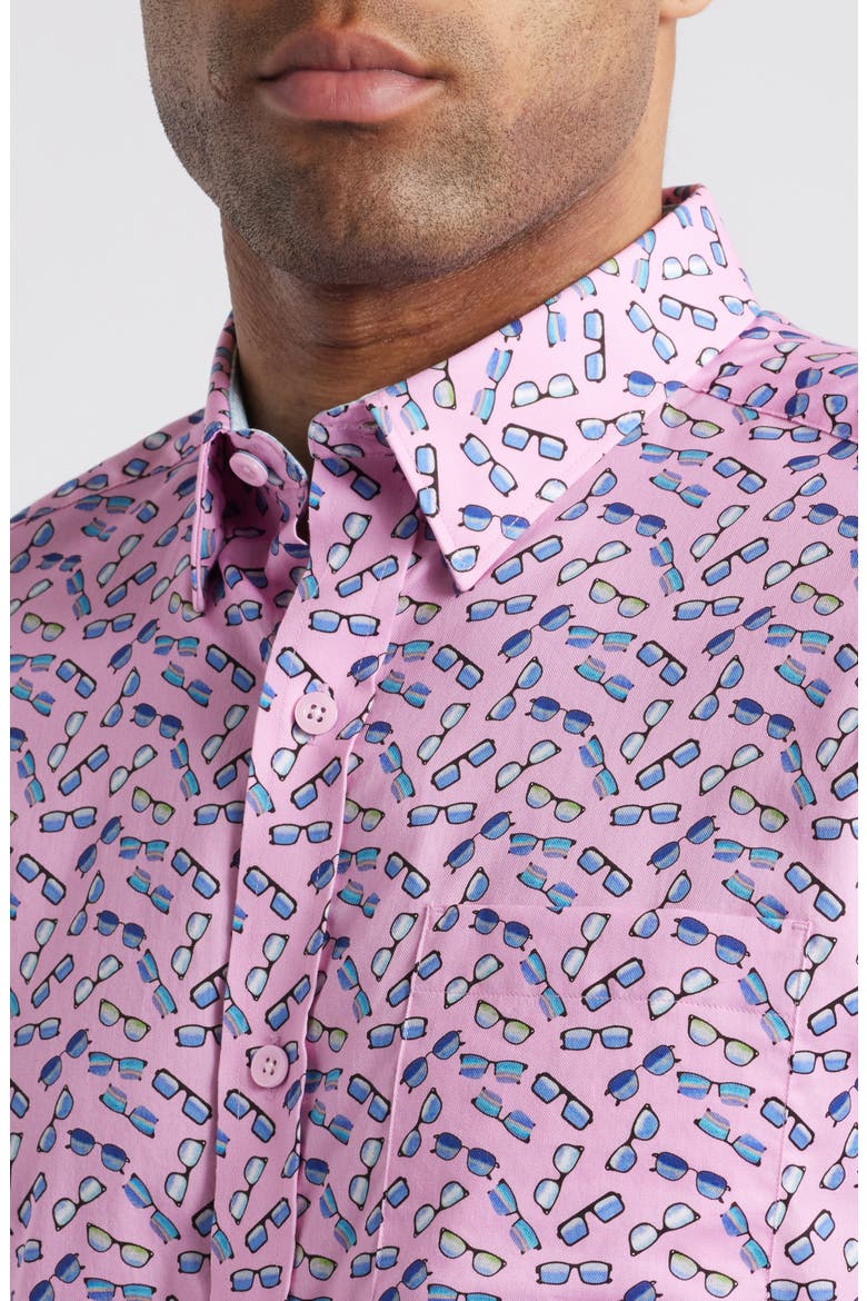 Sunglasses Print Short Sleeve Button-Down Shirt, Alternate, color, PINK