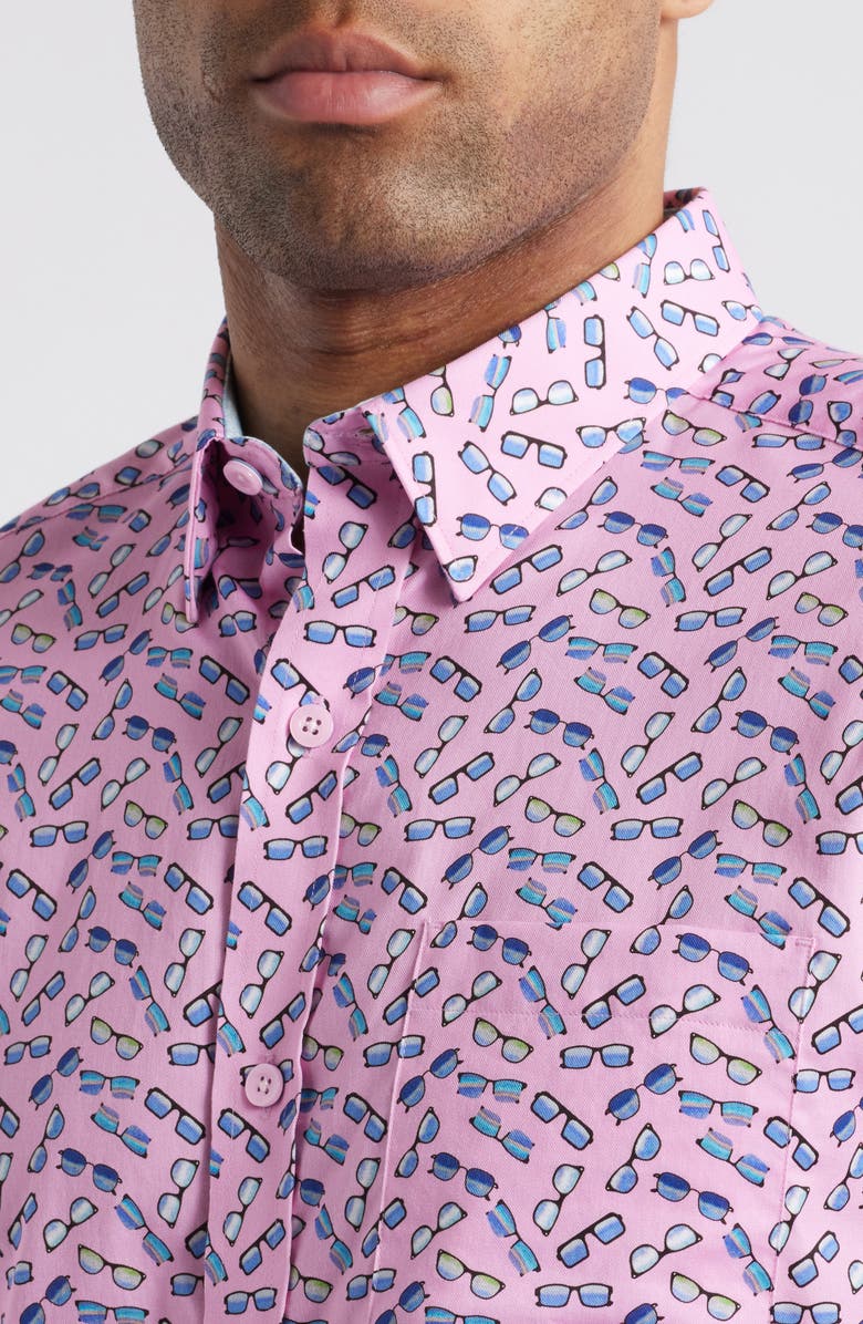 Johnston & Murphy Sunglasses Print Short Sleeve Button-Down Shirt, Alternate, color, Pink
