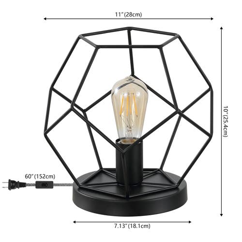 Jonathan Y James Midcentury Glam Metal/marble Geometric Led Table Lamp In Jet Black