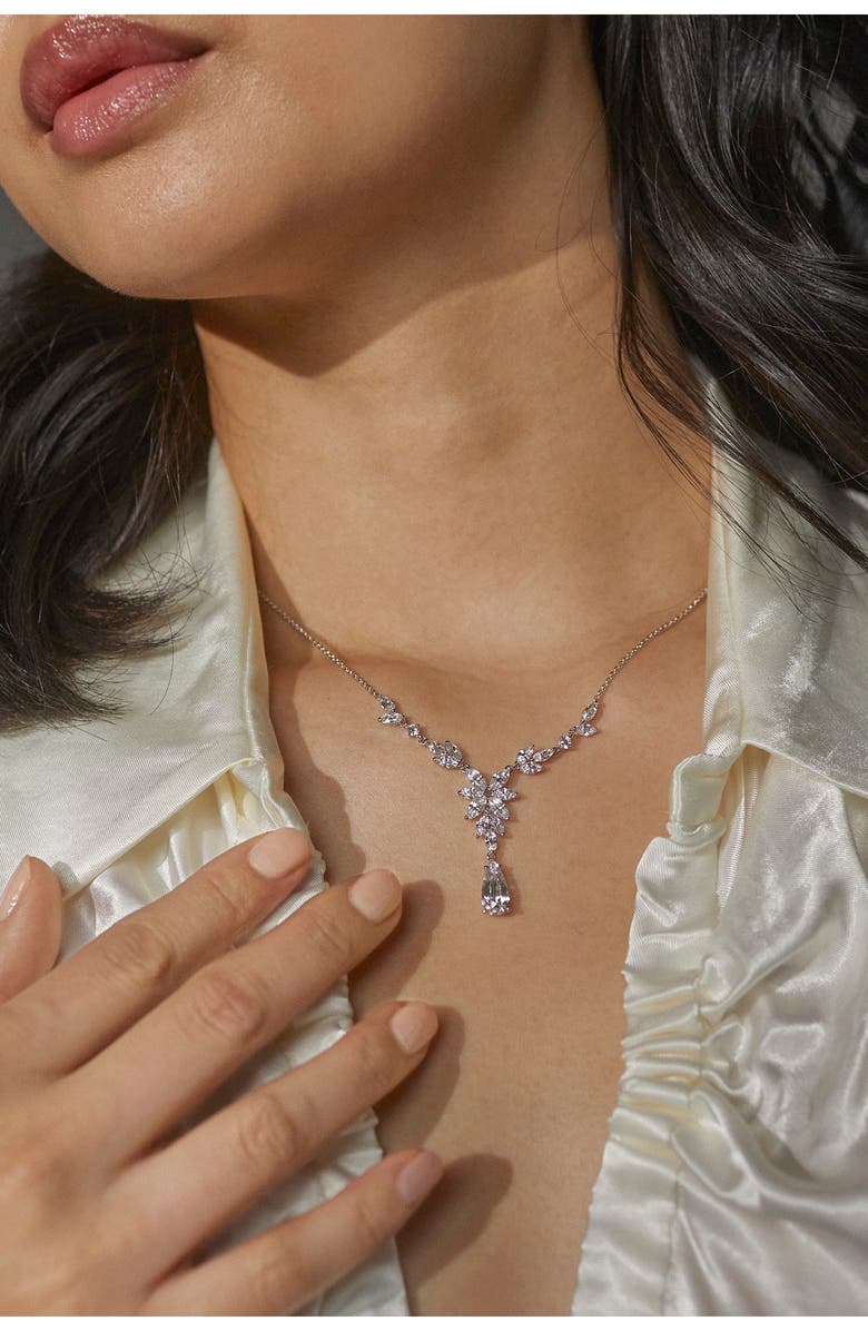 Nadri Midsommer Flower Pendant Necklace, Alternate, color, Rhodium