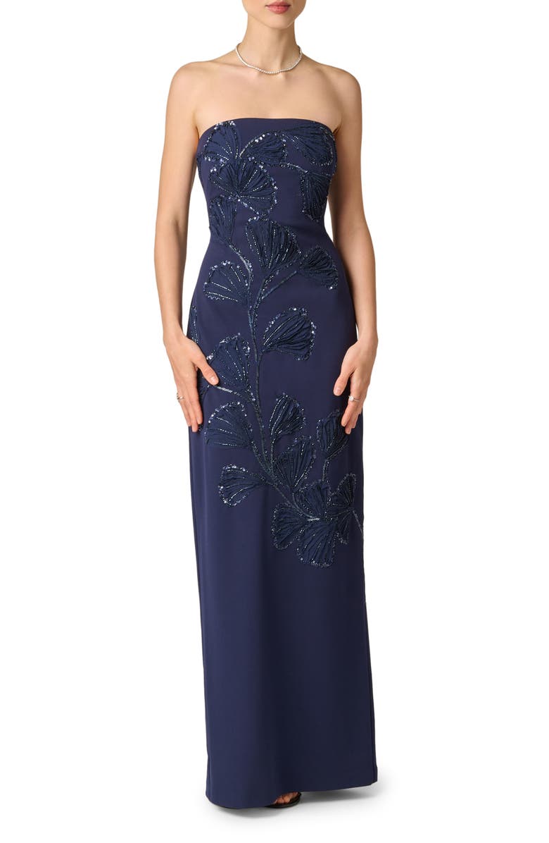 Aidan Mattox Sequin Strapless Crepe Gown, Main, color, Dark Navy