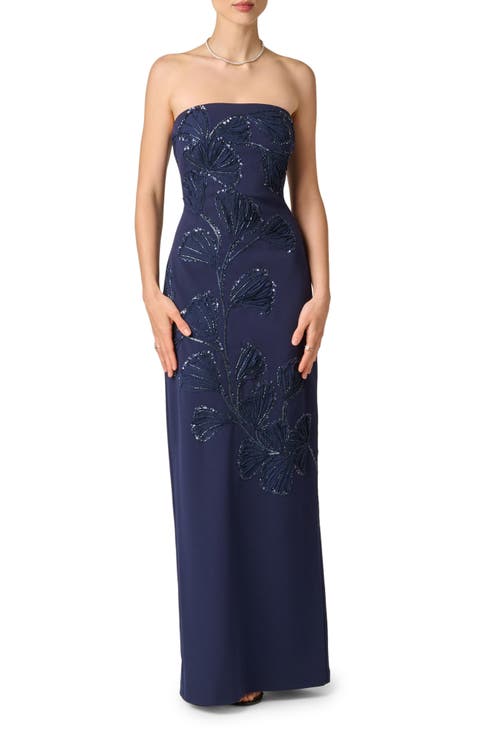 Sequin Strapless Crepe Gown