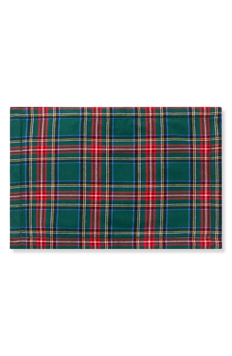 Petite Plume Kensington Set of 4 Tartan Cotton Placemats, Main, color, Green
