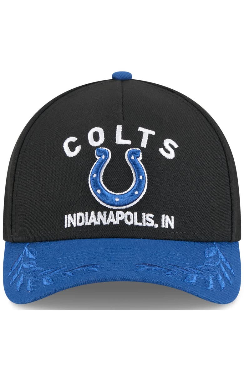 New Era Men's New Era Black/Royal Indianapolis Colts 2025 NFL Draft 9FORTY A-Frame M-Crown Adjustable Hat, Alternate, color,