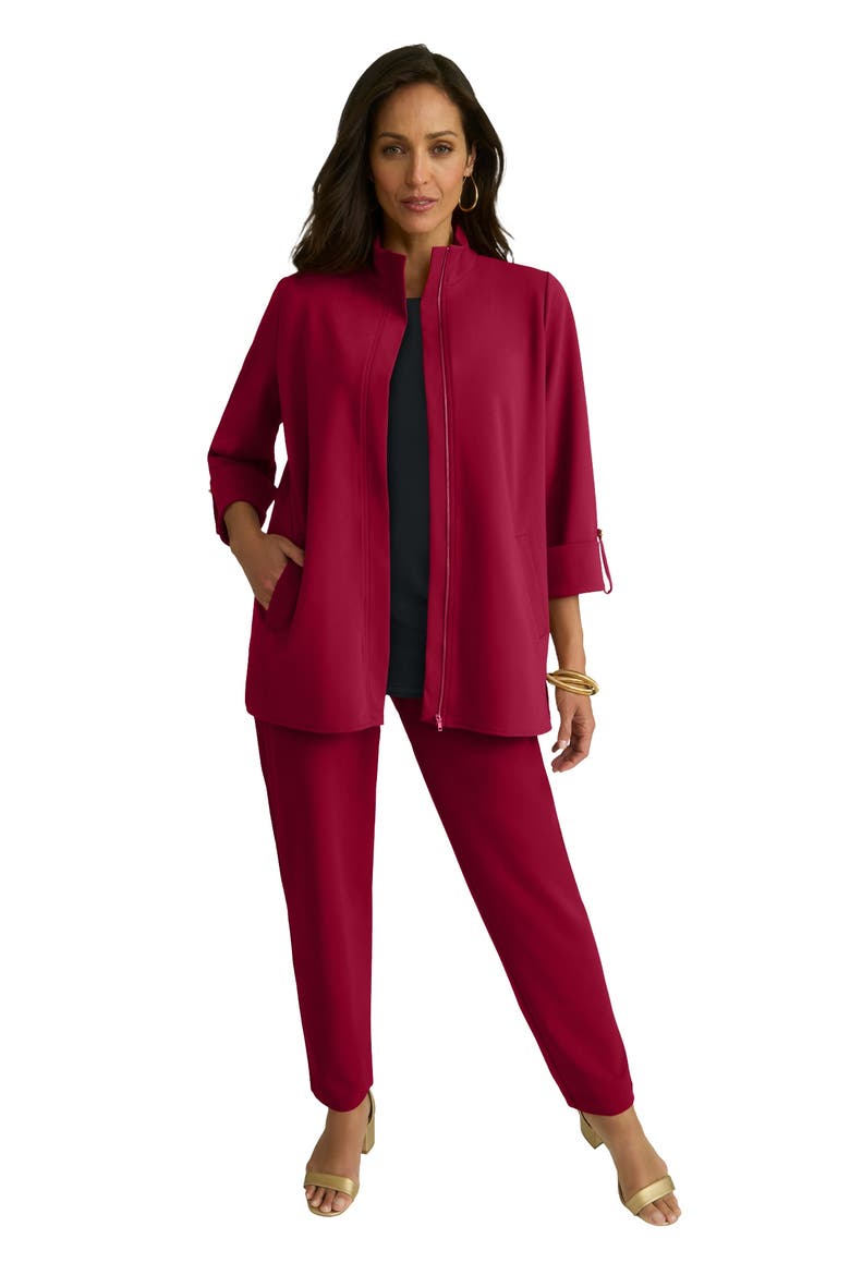 Knit Crepe Winged Collar Set, Main, color, RICH BURGUNDY