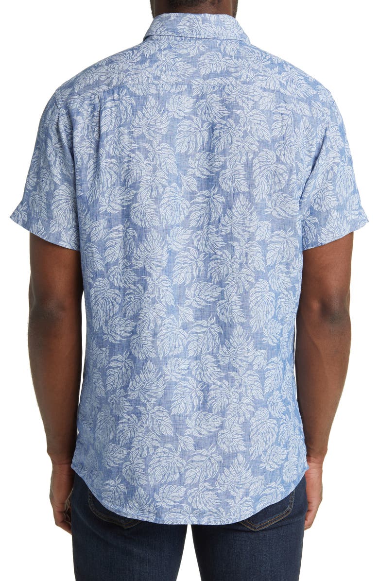 Rodd & Gunn Yelverton Sport Fit Frond Print Short Sleeve Linen Button-Up Shirt, Alternate, color, Stonewash