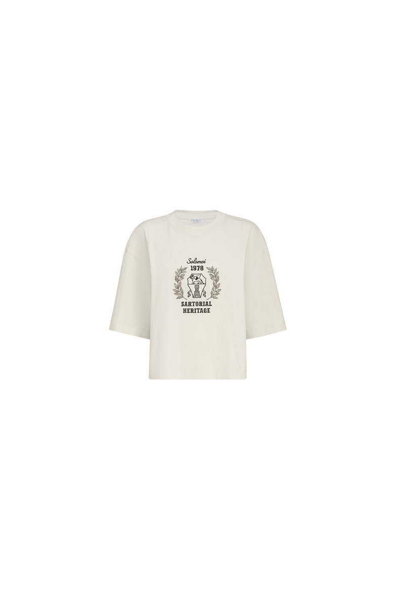 Cotton jersey t-shirt with embroidery, Alternate, color, Butter