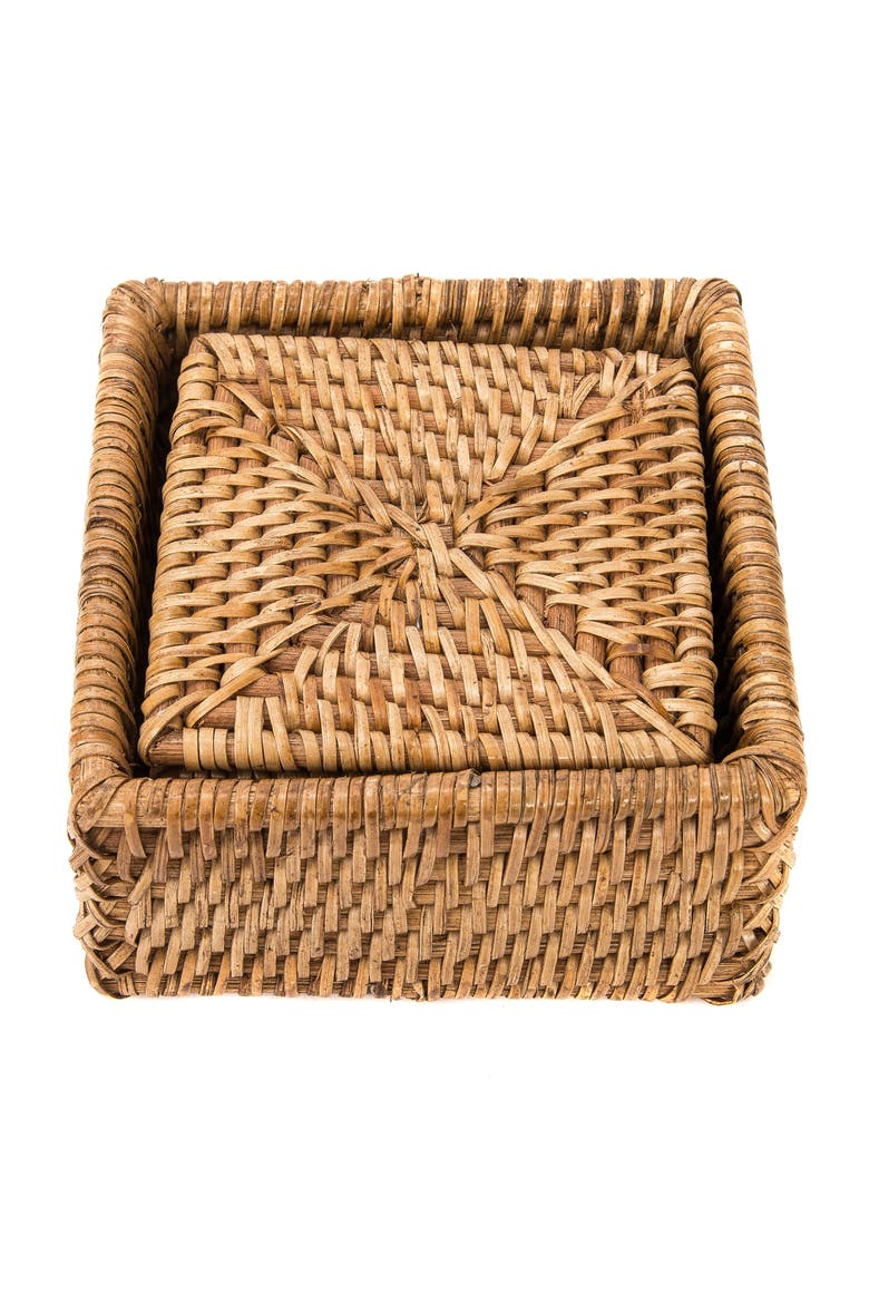 Artifacts Rattan Square Coasters - 7 piece set, Main, color, Honey Brown