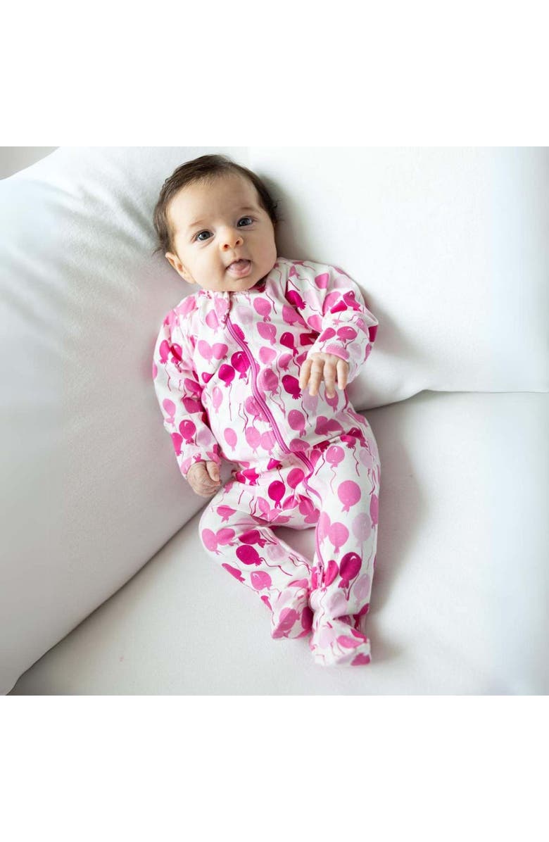 Norani Organic Cotton Zip Footie, Alternate, color, Pink Balloons