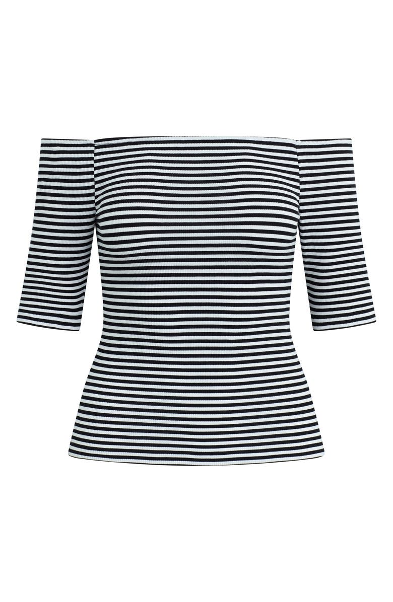 Favorite Daughter Sara Off the Shoulder Rib Top, Main, color, Black/ White Stripe