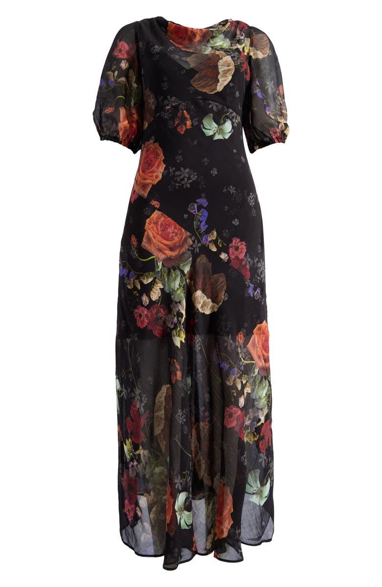 AllSaints Tiwa Floral Puff Sleeve Maxi Dress, Alternate, color, Haze Black