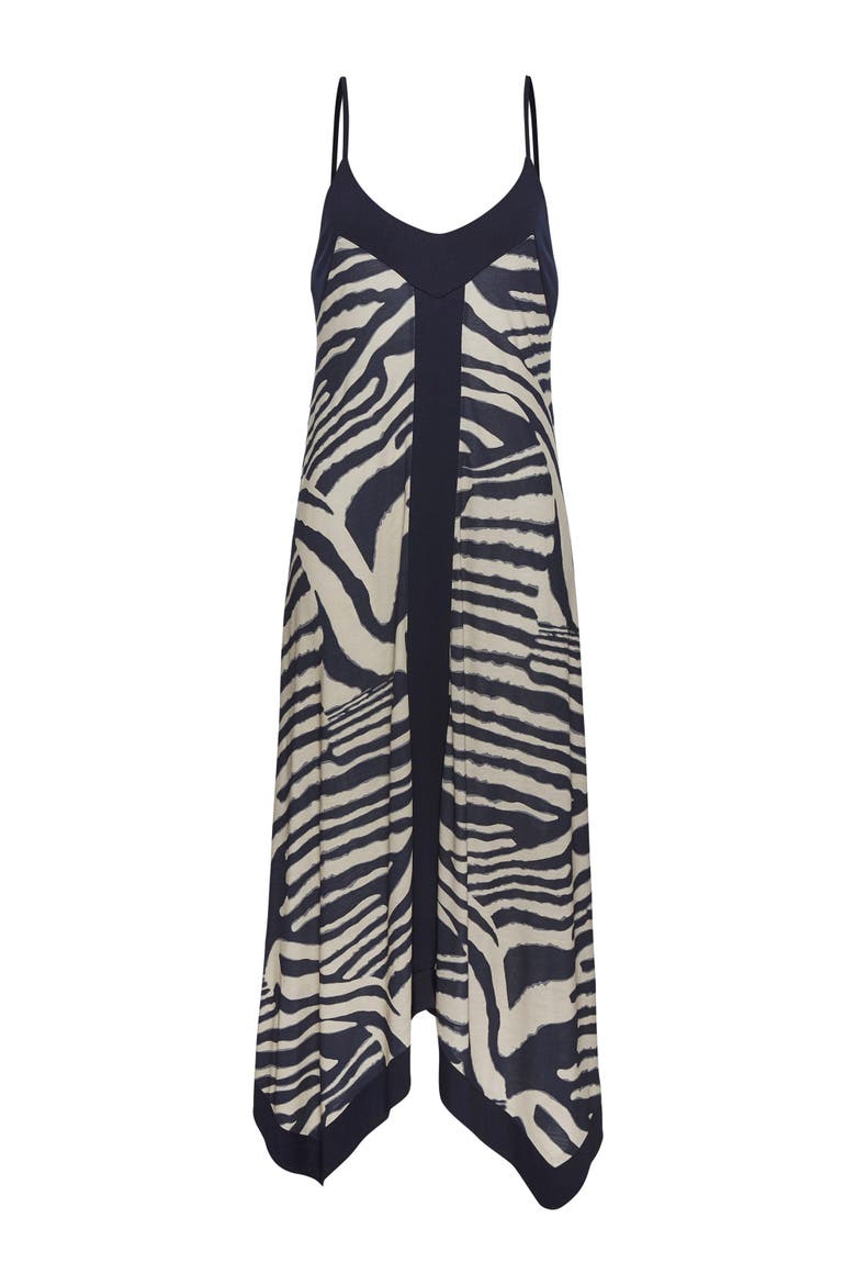 Color Block Trim Print Dress, Alternate, color, Ivory Navy
