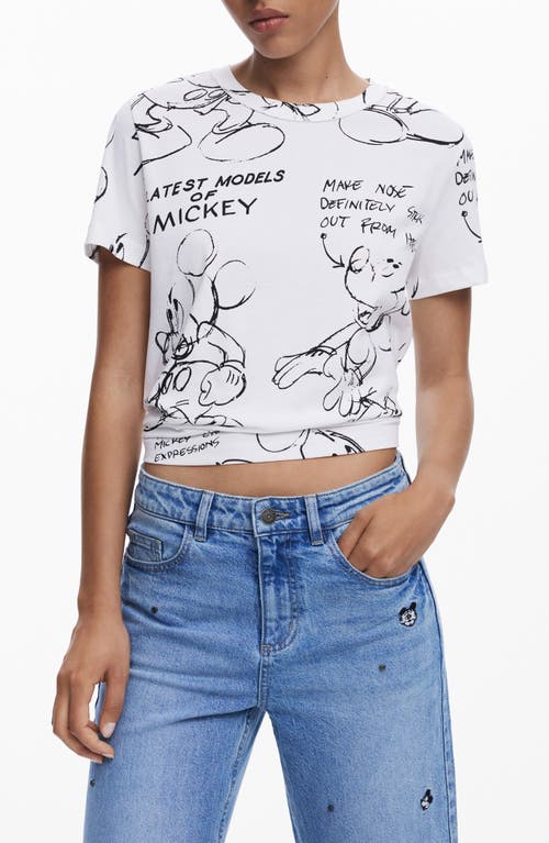 Desigual Mickey Mouse Cotton Graphic T-shirt In White