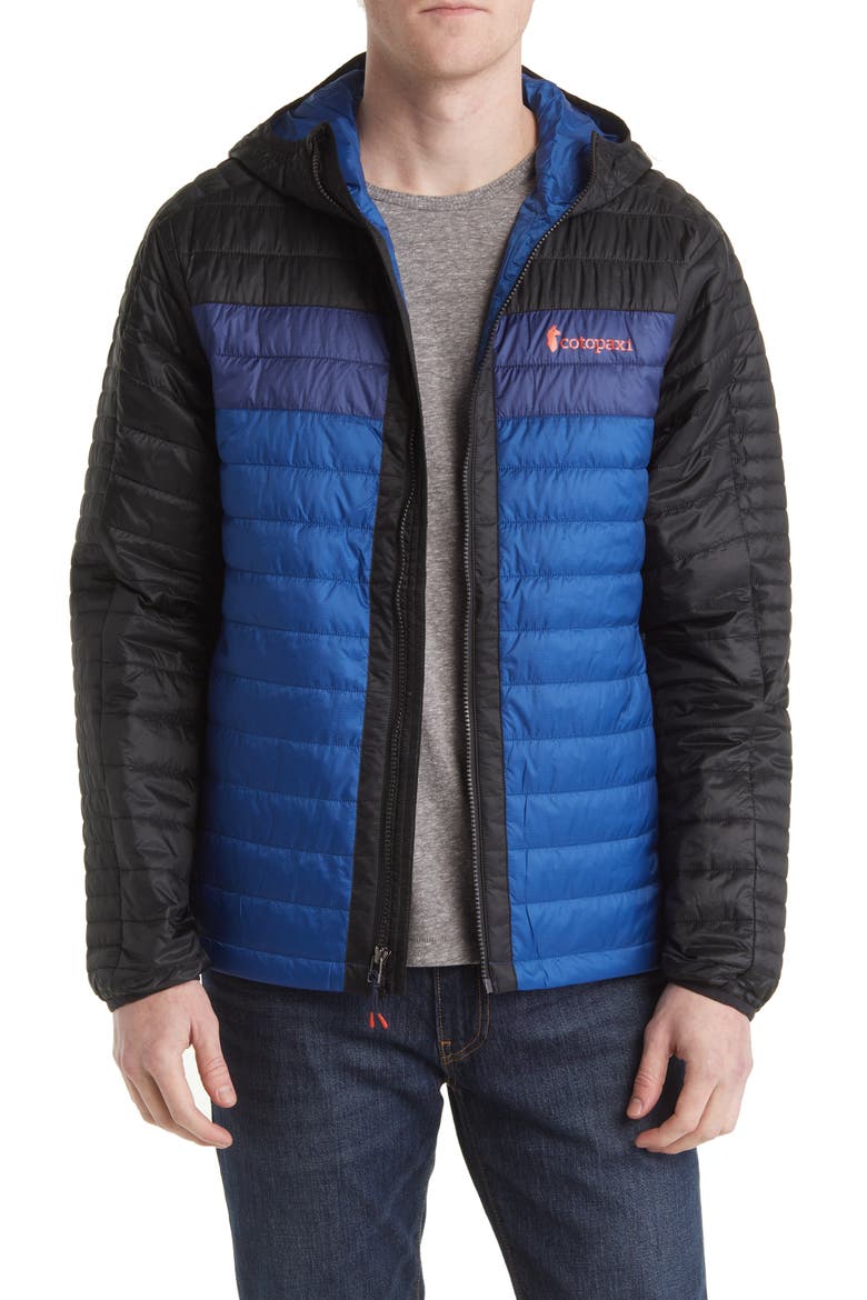 Capa Hooded Puffer Jacket, Main, color, BLACK AND PACIFIC