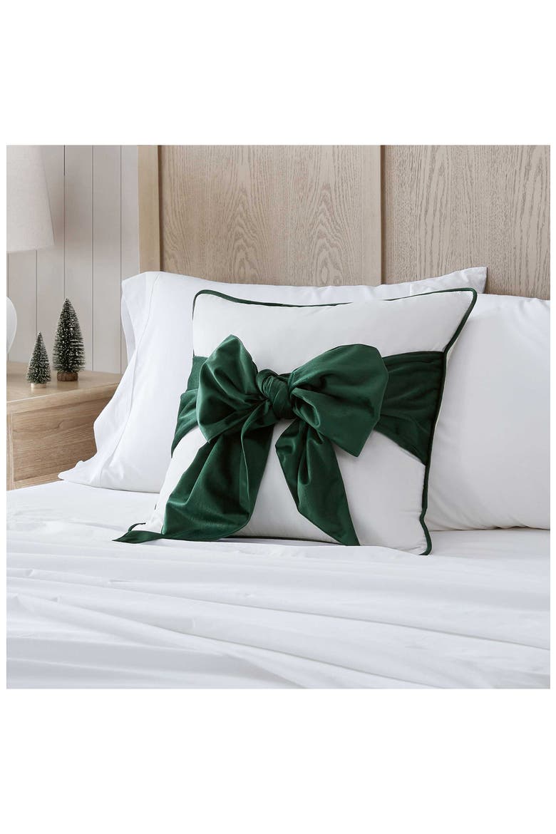 Bedford Bow Accent Pillow, Alternate, color, WHITE/ GREEN