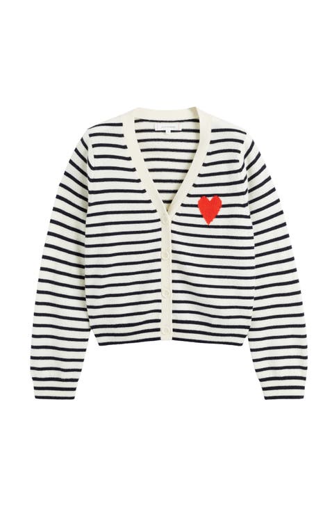 Wool Cashmere Heart Breton Cardigan