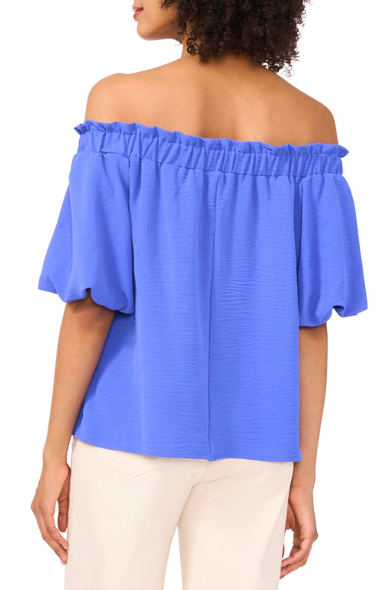 Vince Camuto Print Off the Shoulder Puff Sleeve Top, Alternate, color, Dazzling Blue