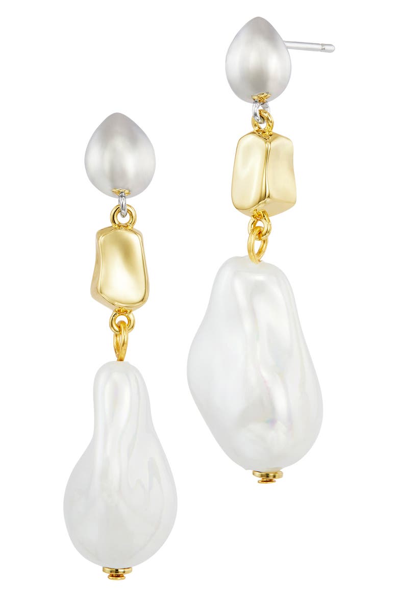 Baroque Faux Pearl Drop Earrings, Main, color, YELLOW GOLD