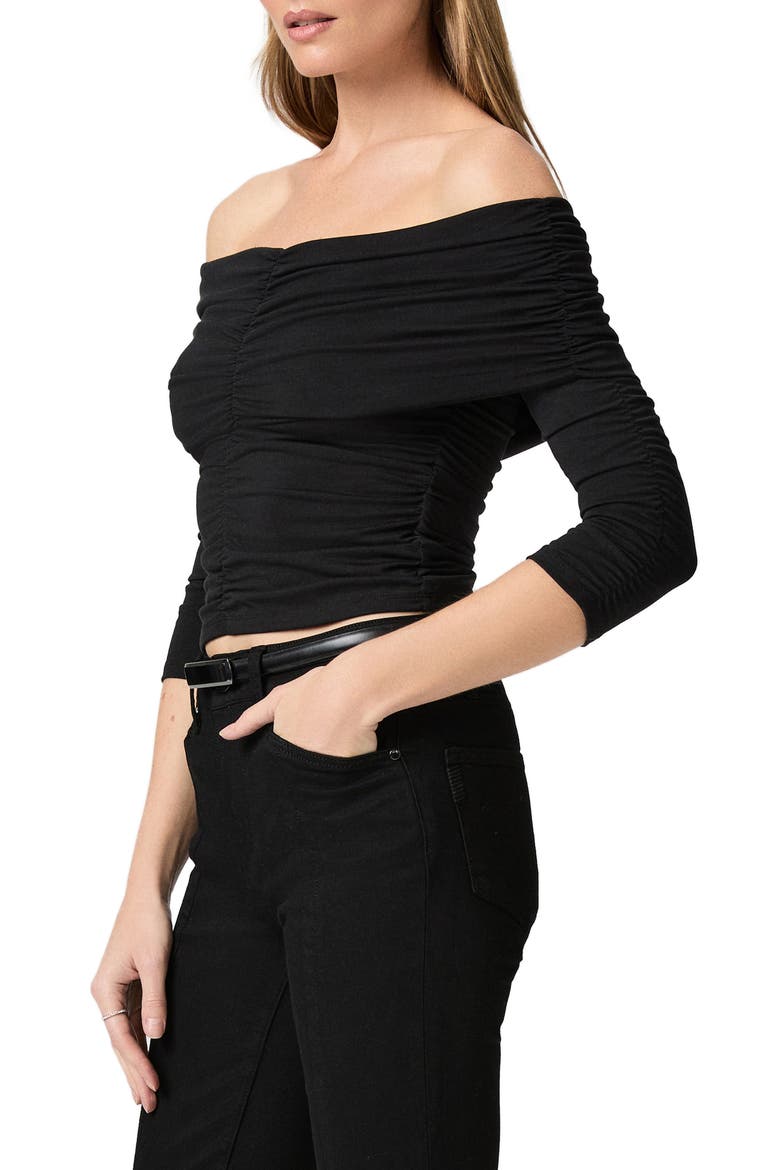 Naya Ruched Off the Shoulder Crop Top, Alternate, color, BLACK