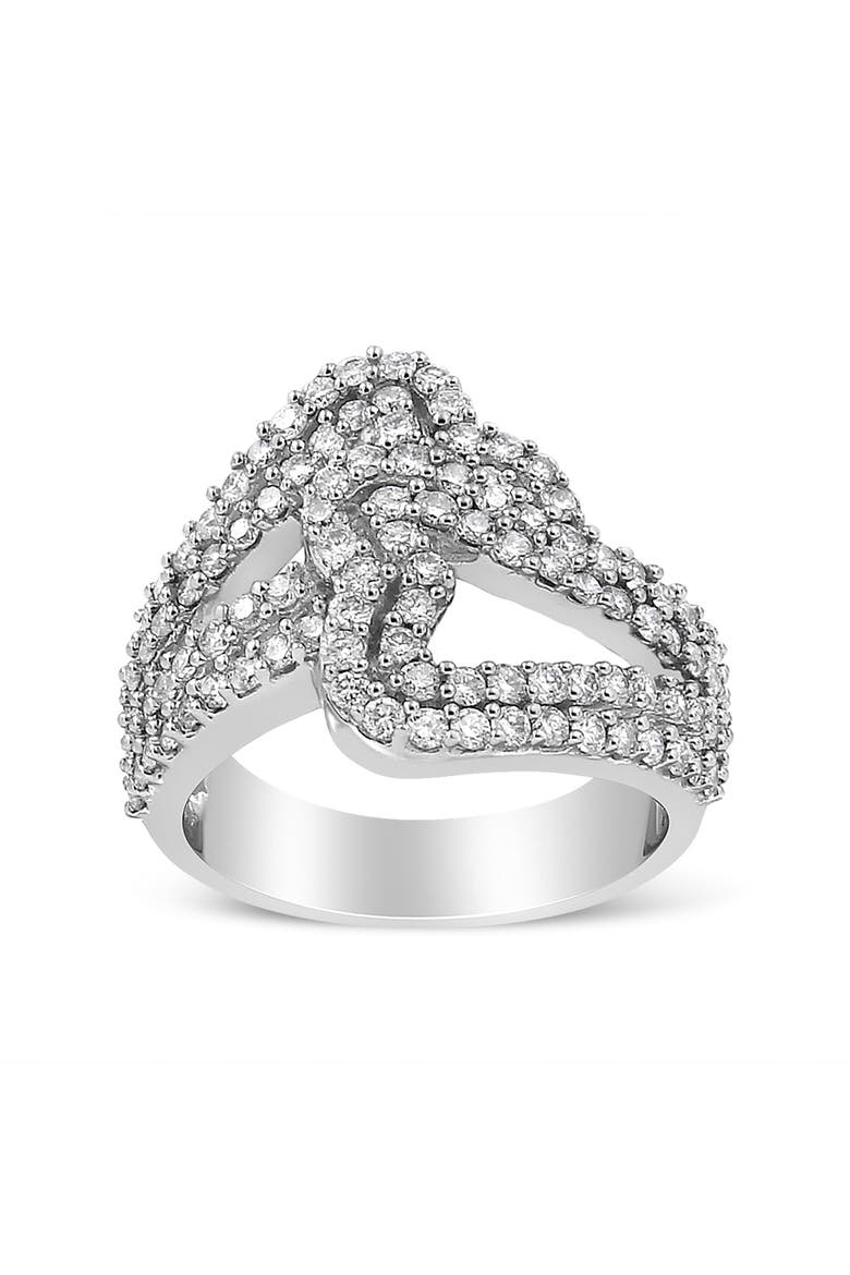 14K White Gold 1 1/2 Cttw Diamond Open Double Heart Bypass Ring, Alternate, color, White