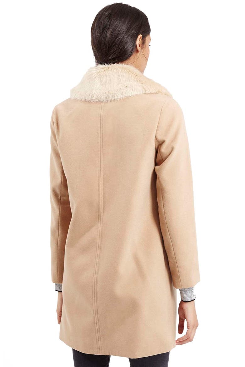 'Mia' Faux Fur Collar Slim Fit Coat, Alternate, color, CAMEL