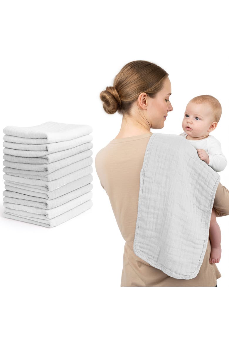 Muslin Burp Cloths, Alternate, color, White