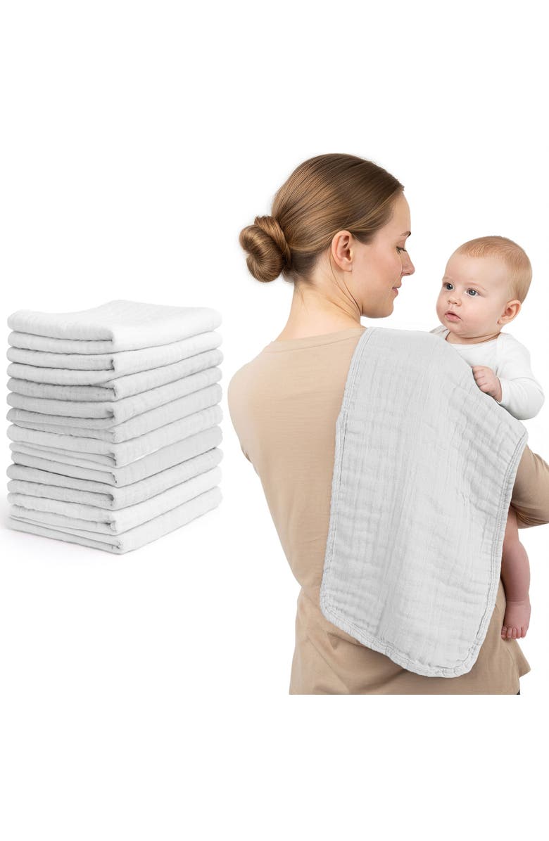 Mère & Moi Muslin Burp Cloths, Alternate, color, White