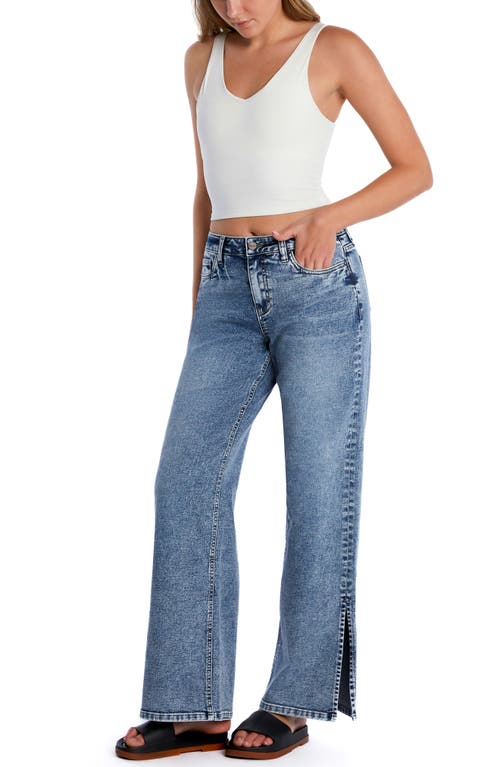 Hint Of Blu Clever Side Slit High Waist Wide Leg Jeans In Classy Blue