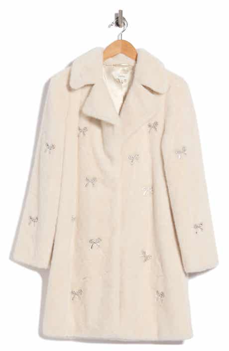 Bow Embellished Faux Fur Coat