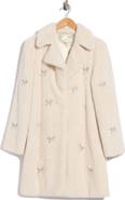 CeCe Bow Embellished Faux Fur Coat