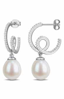 Created White Sapphire & Imitation Pearl J-Hoop Earrings