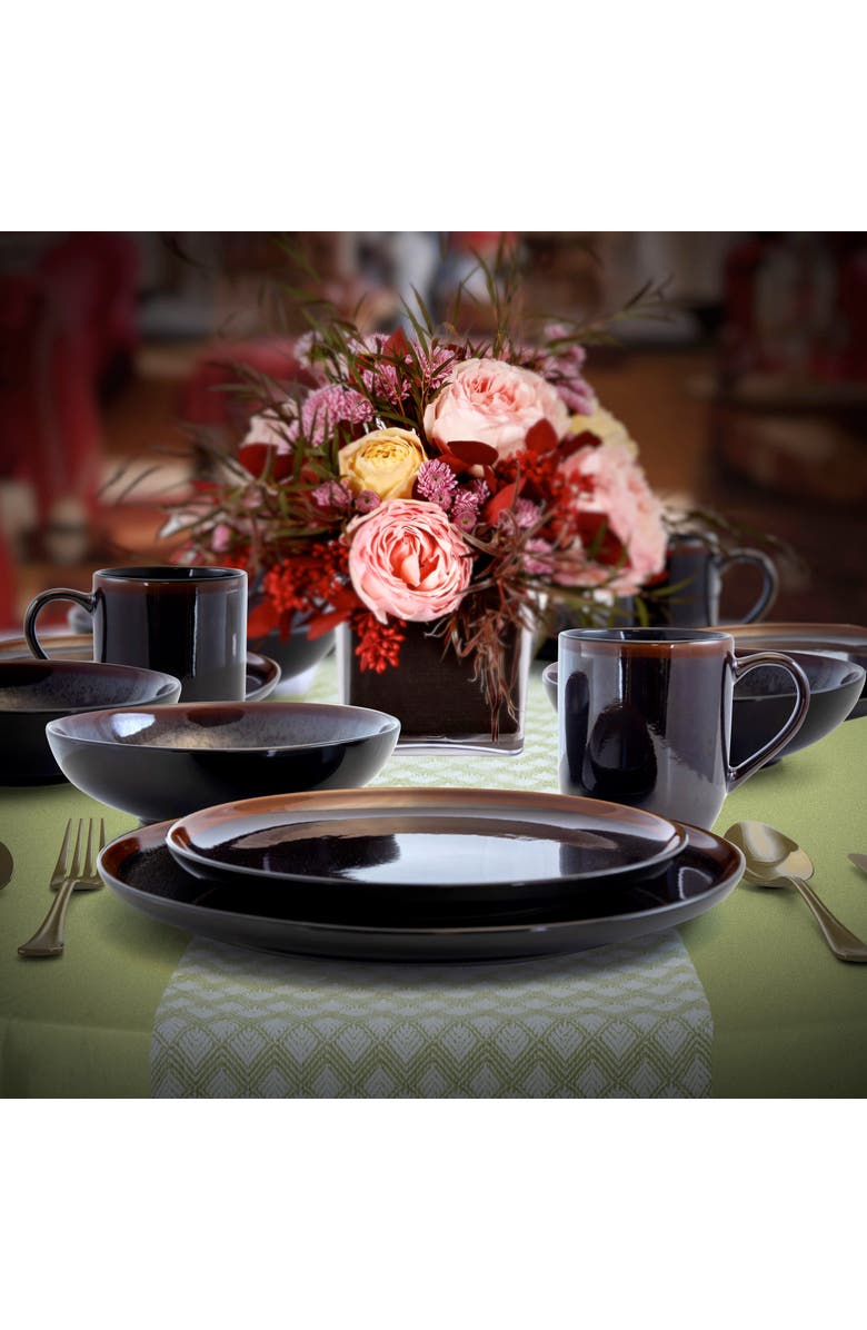 Elama Midnight Beach 16 Piece Dinnerware Set, Alternate, color, Black