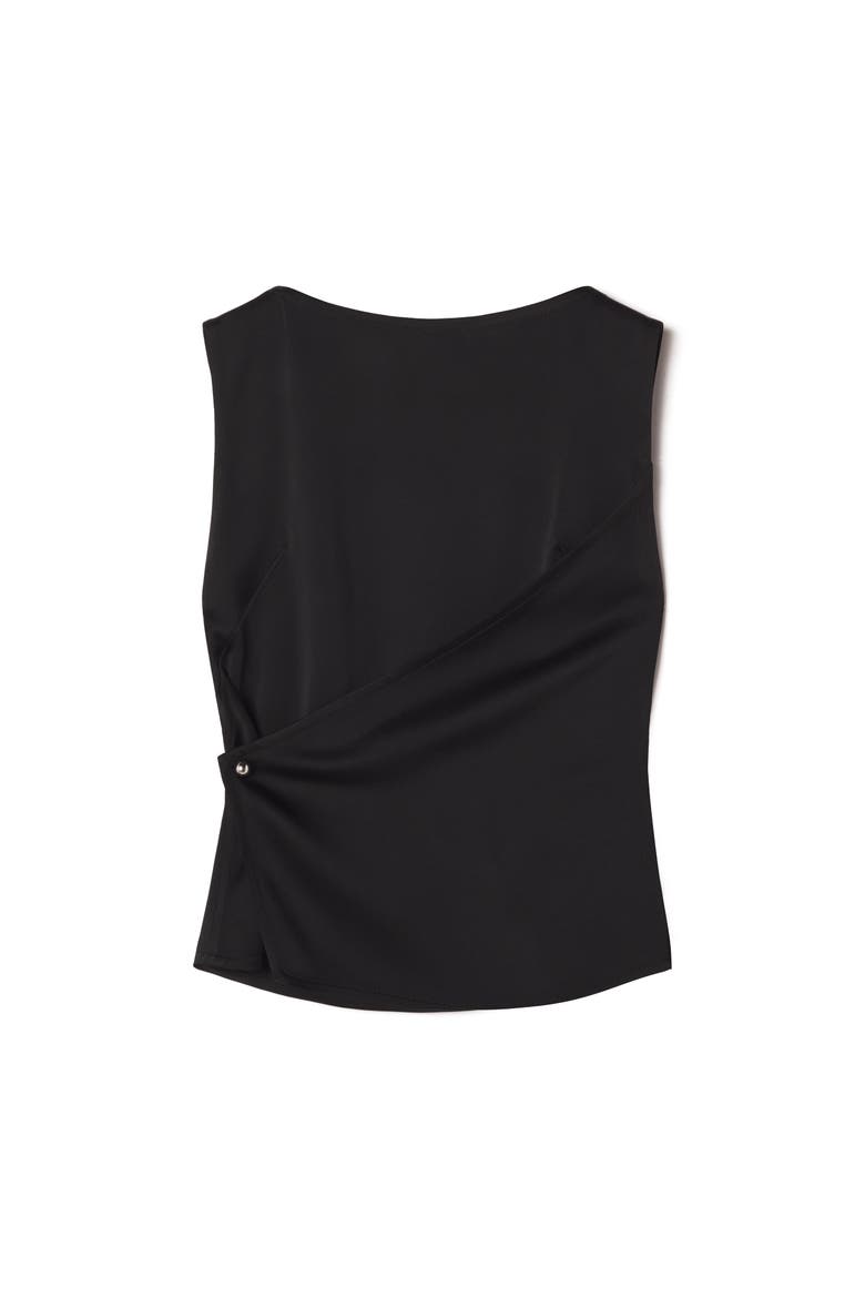 Sleeveless Button-Down Top In Satin, Alternate, color, Black