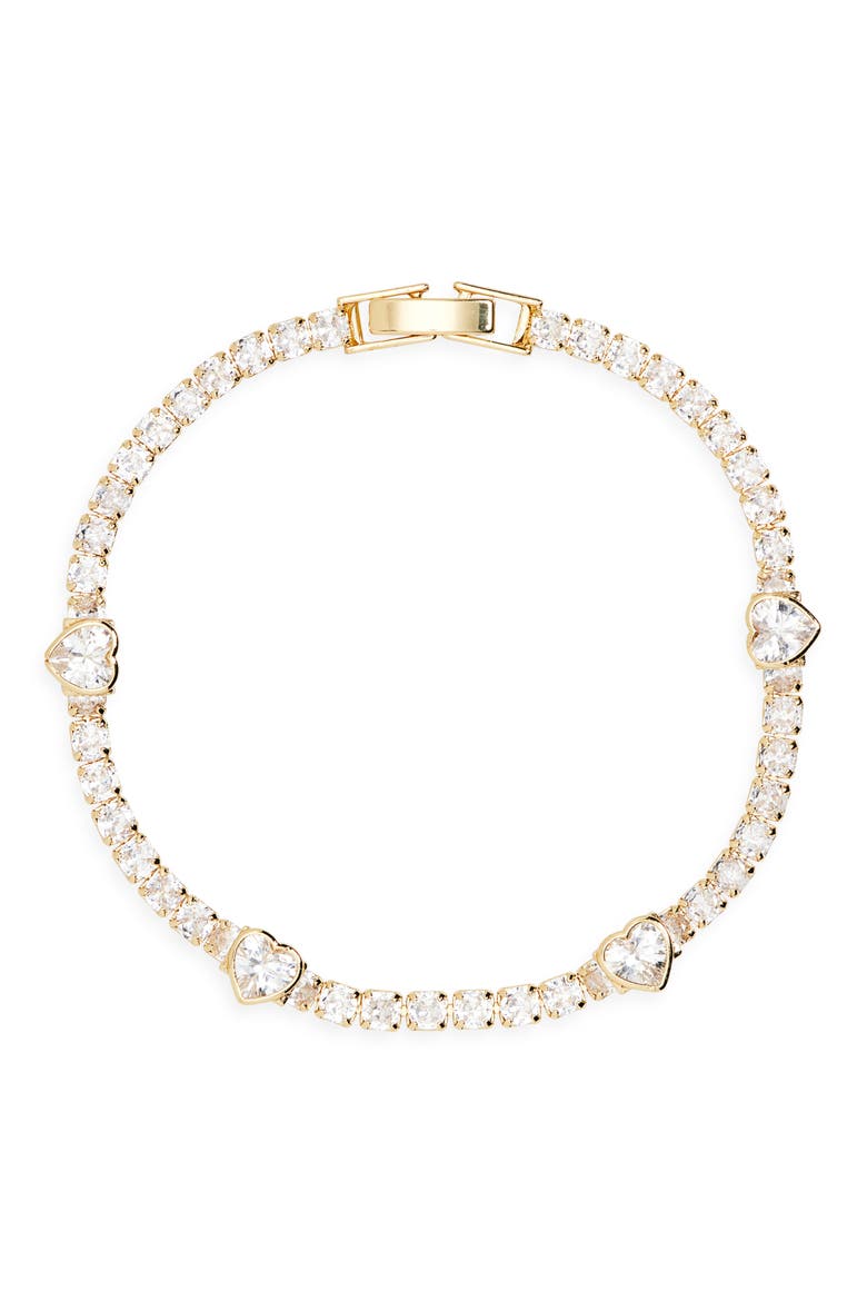 Cubic Zirconia Heart Tennis Bracelet, Main, color, CLEAR- GOLD
