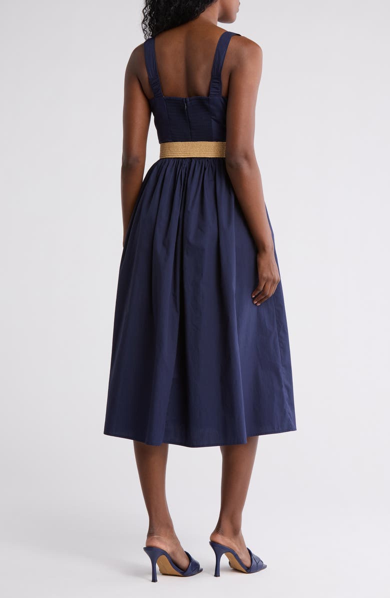 Eliza J Square Neck Belted Cotton Sundress, Alternate, color, Navy