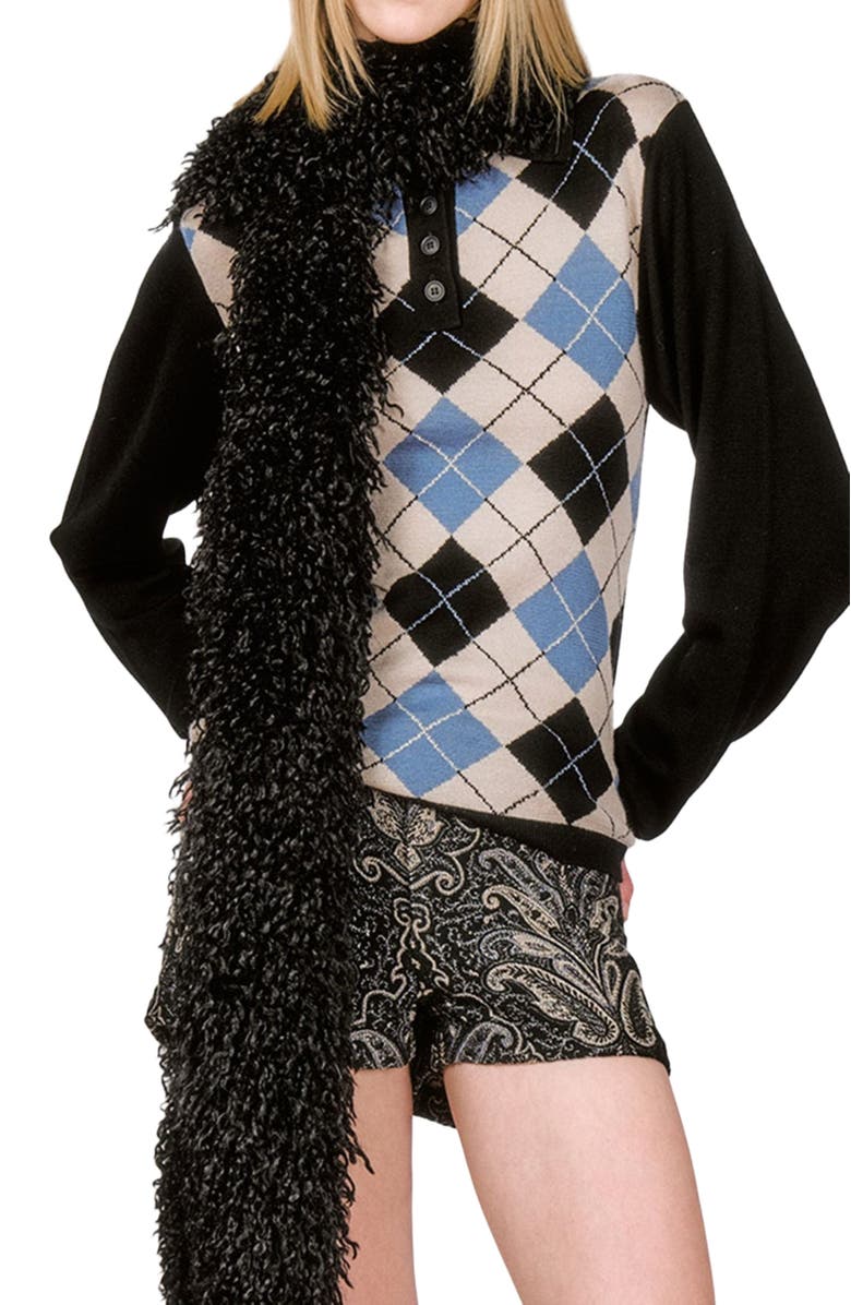 Anna Sui Faux Curly Lamb Fur Long Scarf, Alternate, color, 