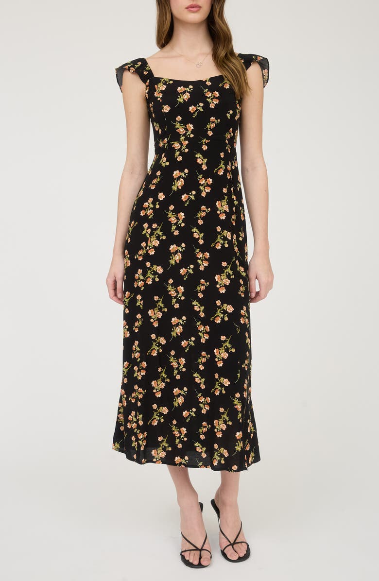 Blu Pepper Floral Cap Sleeve Midi Dress, Main, color, Black Multi