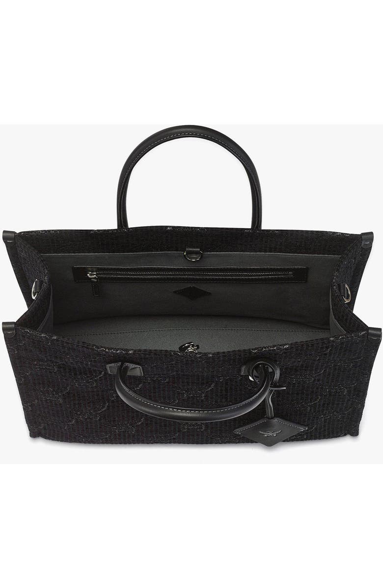 MCM Large Munchen Tote in Lauretos Lurex Jacquard, Alternate, color, Black