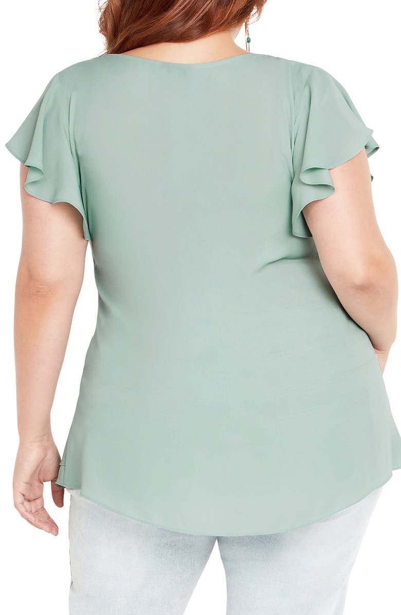 City Chic Florrie Zip Flutter Sleeve Top, Alternate, color, Seafoam