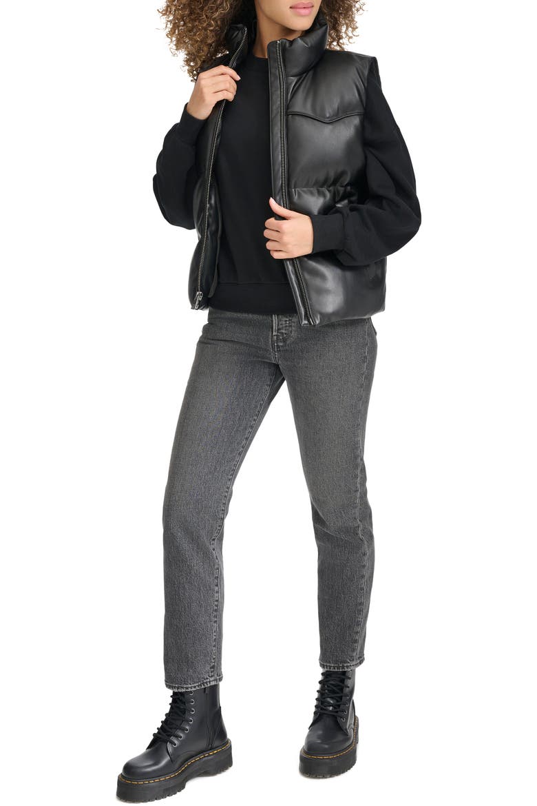 Faux Leather Western Puffer Vest, Alternate, color, BLACK