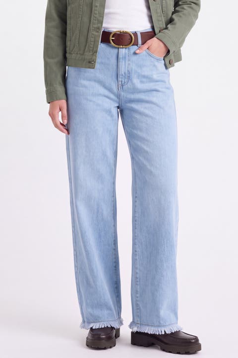 High Waist Wide Leg Jeans With Frayed Hem