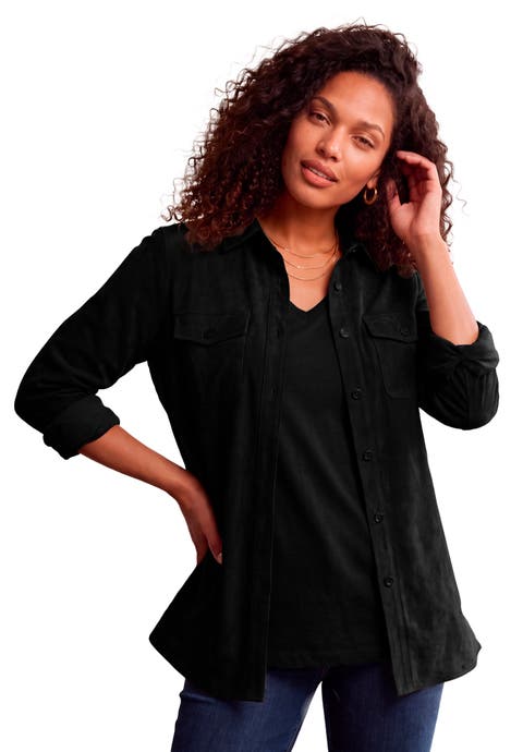 Faux Suede Button Front Shirt (plus)