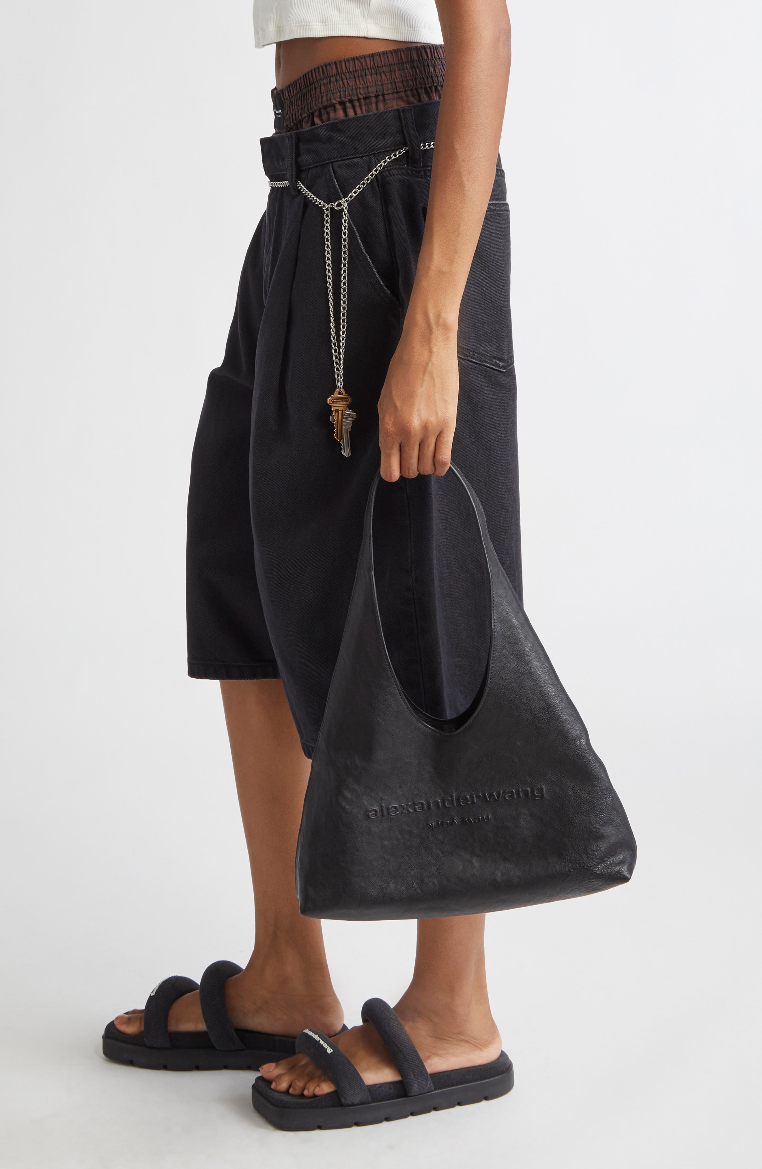 Alexander Wang Small Pike Leather Hobo Bag, Alternate, color, Black