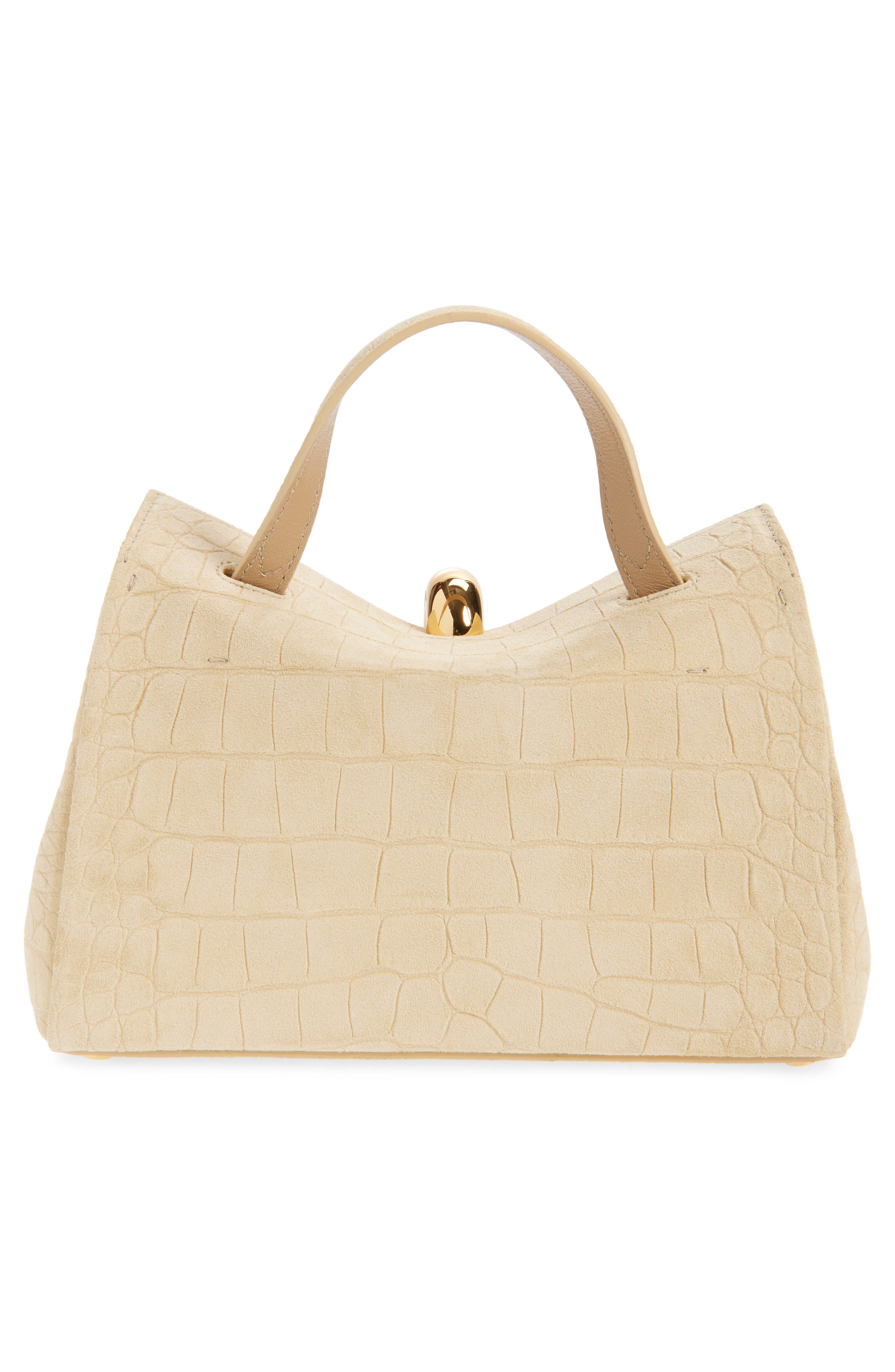 Jacquemus Le Petit Valerie Croc Embossed Suede Top Handle Bag, Alternate, color, Beige 150