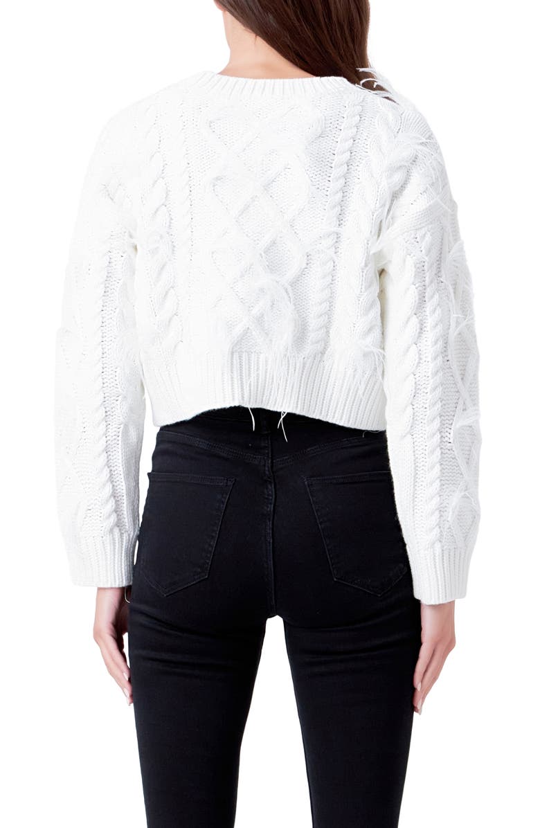 Endless Rose Feather Trim Crop Sweater, Alternate, color, Cream