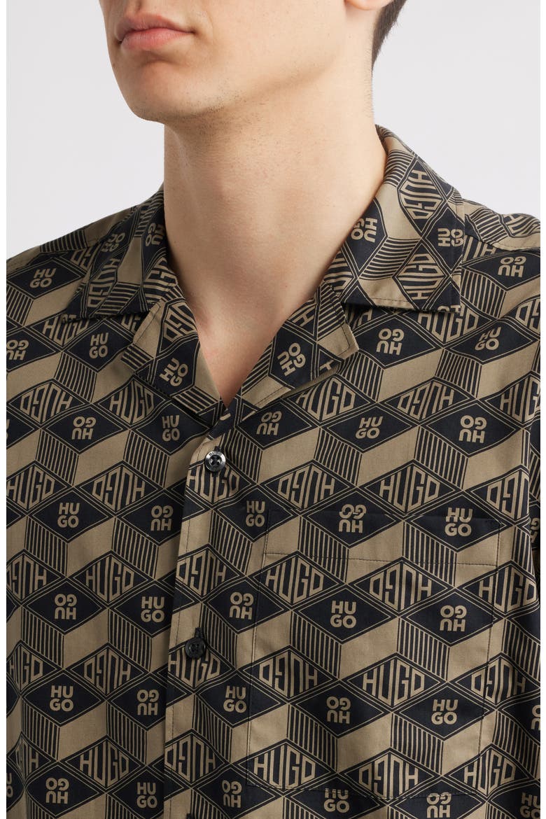 Ellino Logo Print Camp Shirt, Alternate, color, BLACK