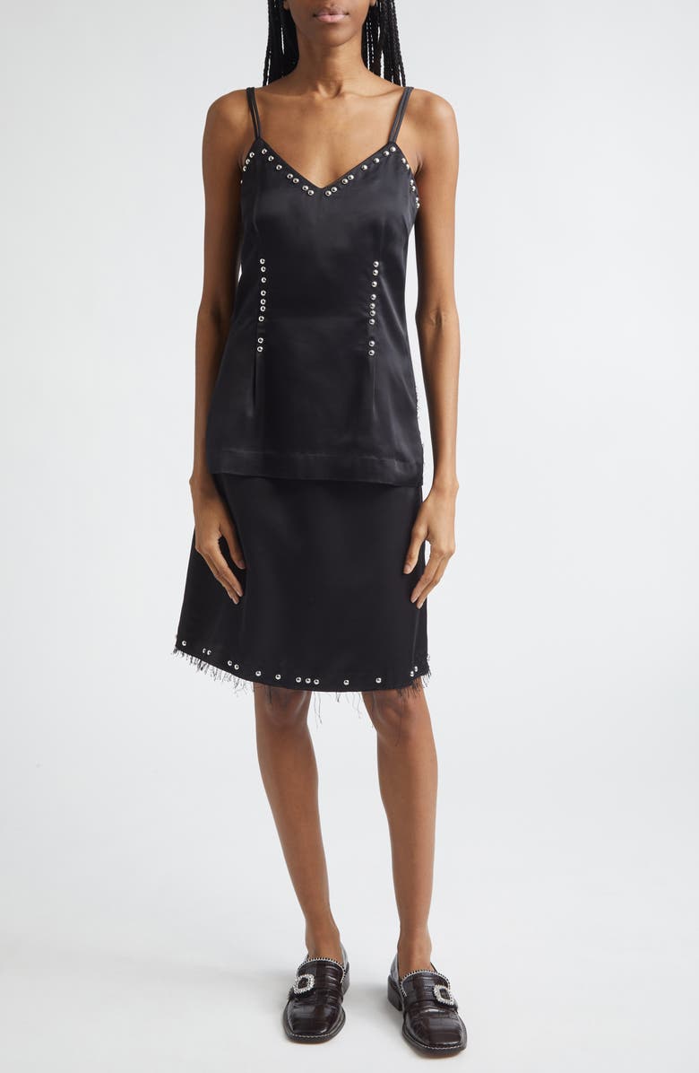 Wales Bonner Iris Studded Frayed Satin Camisole, Alternate, color, Black
